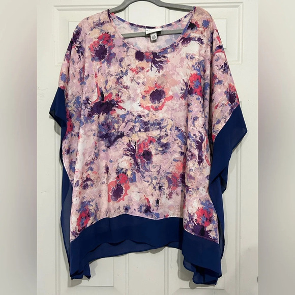 X/1X AVA & VIV Women's Boho Tunic Floral Multicolor Scoop Flutter Sleeve Tunic - Picture 1 of 4